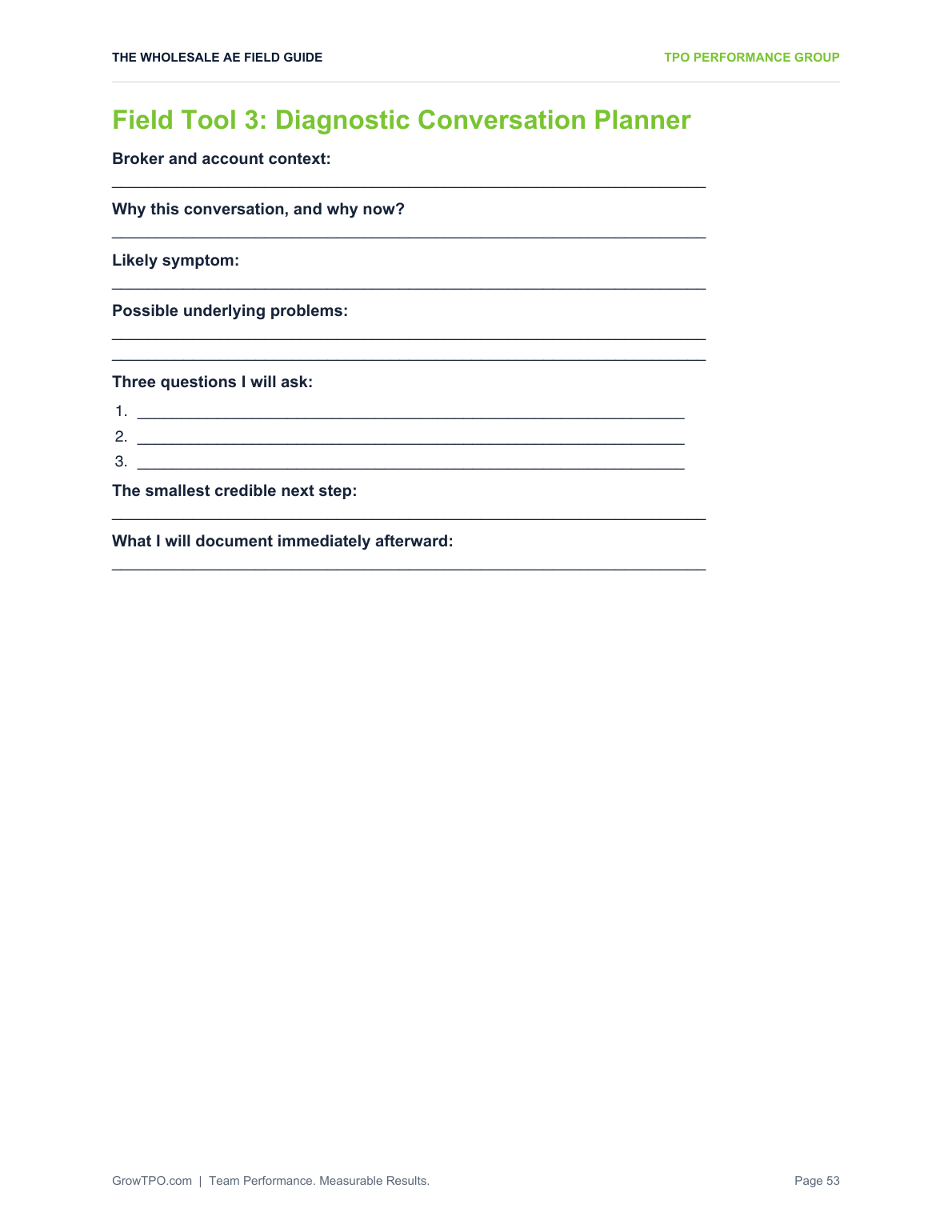 Diagnostic Conversation Planner worksheet