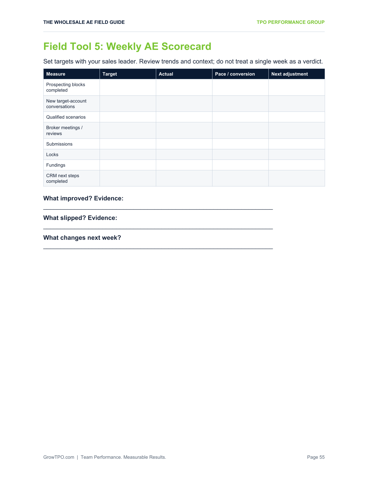 Weekly AE Scorecard worksheet